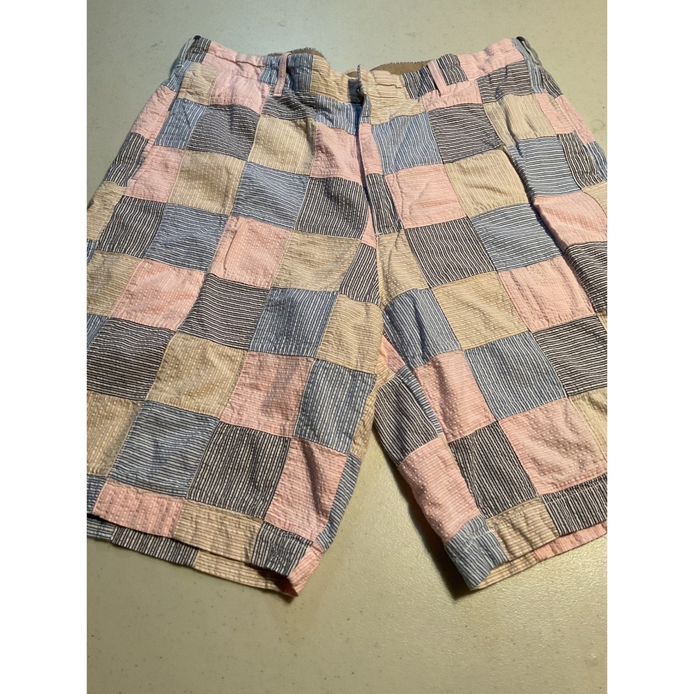 IZOD Mens Patchwork Seersucker Shorts 38 Multi Color Pastel Striped Cotton Prep